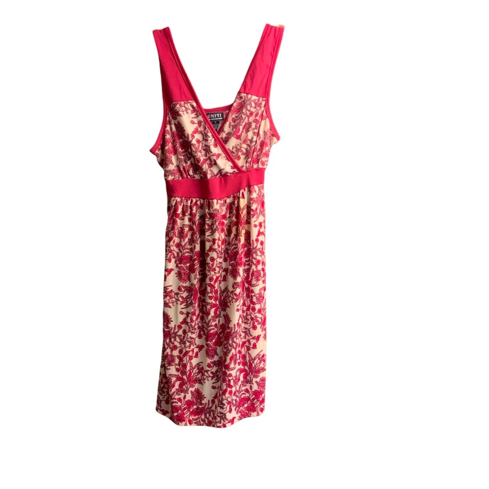 UNITY  Summer Dress size XL  color Pink and White. High waist band